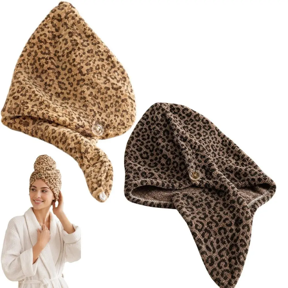 New Leopard Print Dry Hair Caps Absorbent Soft Shower Cap Microfiber Quick-Drying Hair Drying Cap Hair