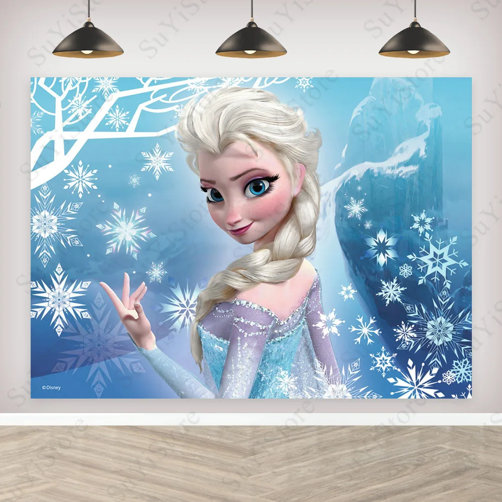 Frozen Elsa Anna Photography Backdrop Disney Princess Theme Girls Birthday Decoration Banner Photo Background Decor Props