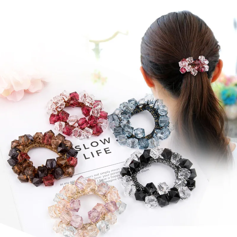 New Faux Pearl Hairbands for Women Girls Ponytail Holder Ladies Colorful Beads Hair Rope Elastic Rubber Band Hair Accessories