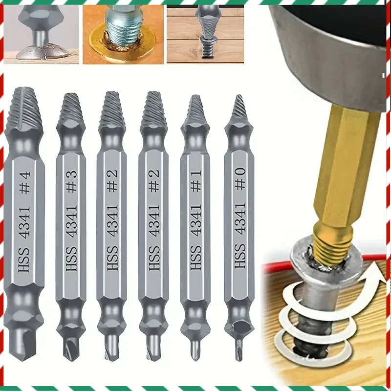 

6Pcs Damaged Screw Extractor Drill Bit Set Stripped Broken Screw Bolt Extractor Remover Easily Take Out Demolition Tools
