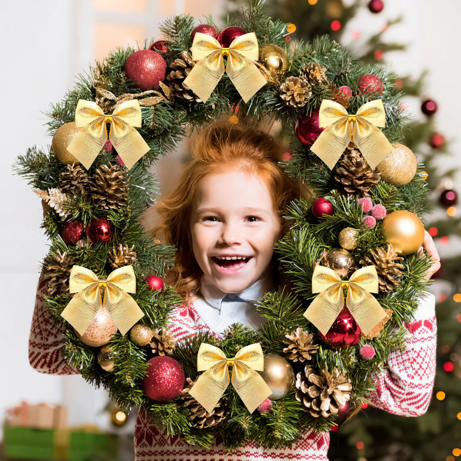 12 قطعة الانحناء الشريط الحلو Bowknot شجرة عيد الميلاد زينة الذهبي الساتان 197x197x008in عيد الميلاد الحلي عيد الميلاد Bowknot