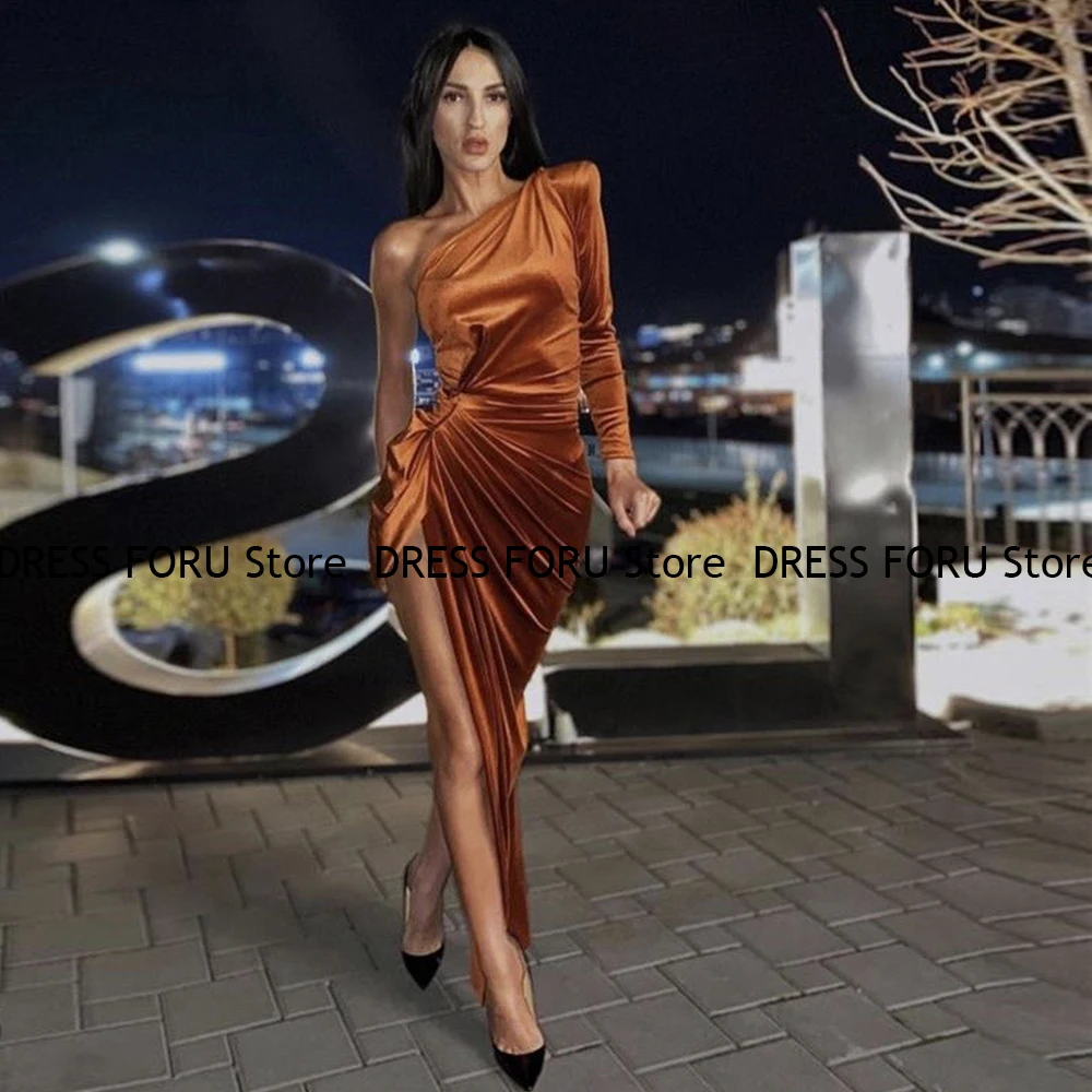 Sexy Prom Dresses Pleat Floor Length High Slit Formal Gala Long Sleeves Evening Party For Woman Custom Vestido De Fiesta