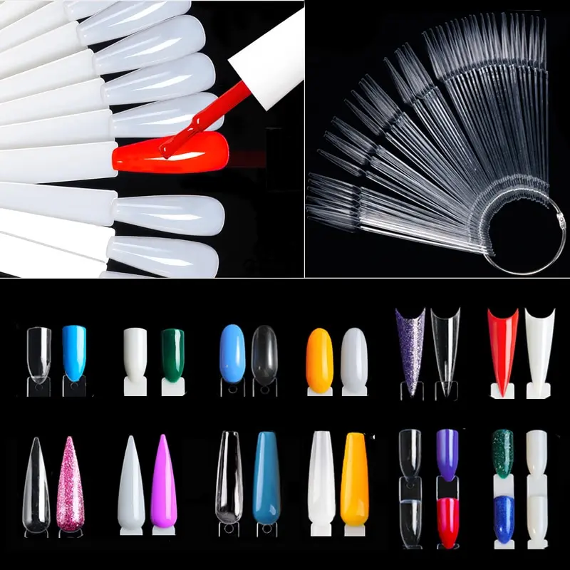 Hot sale Nail Display Sticks Clear Natural Colors Nail Swatch Chart With Ring False Nail Tips Gel Polish Practice Display for Nail Art