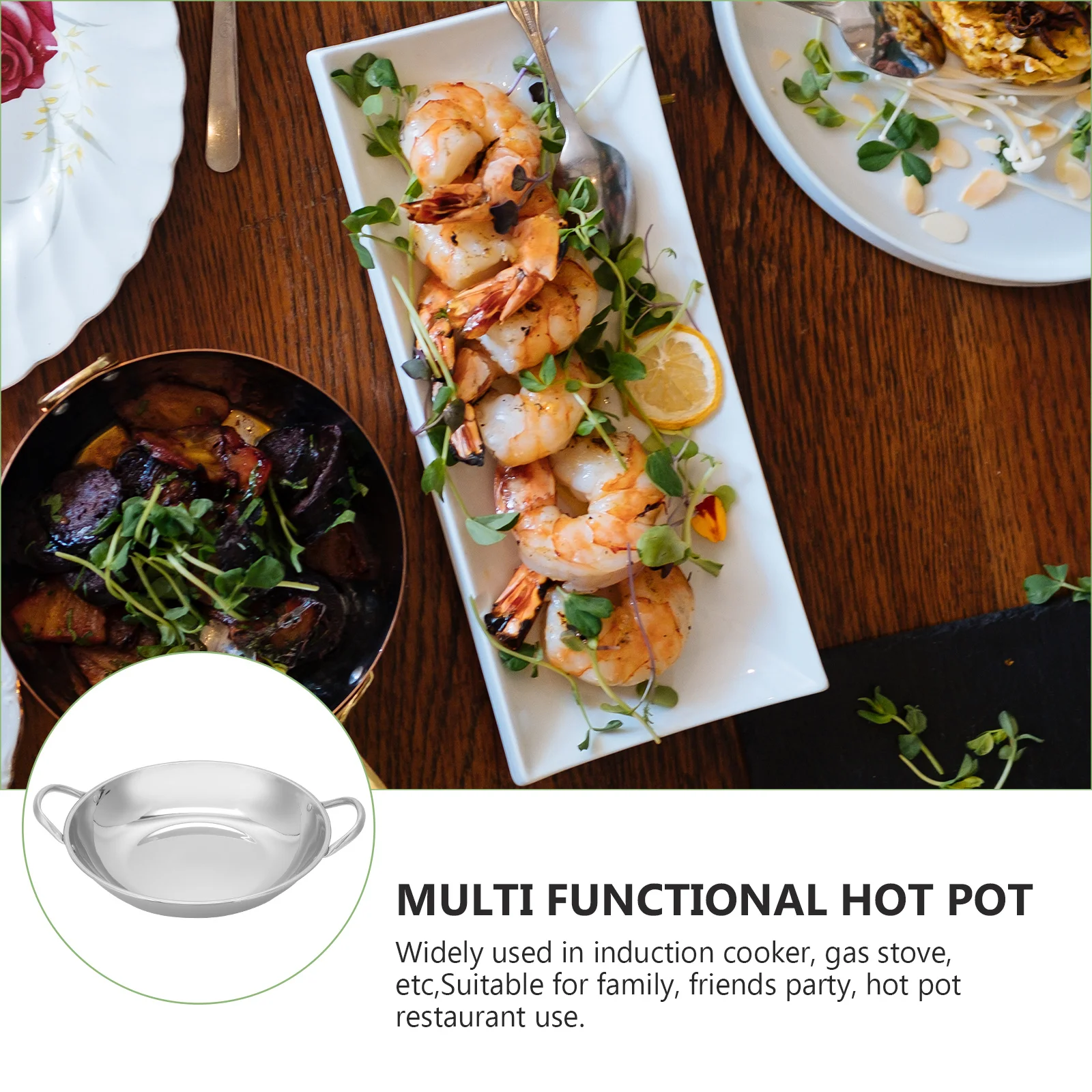 

Stainless Steel Hot Pot Thickened Flat Bottom Non-Magnetic Cookware For Induction Soup Ramen Noodle Home Double Ear Pot Kitchen