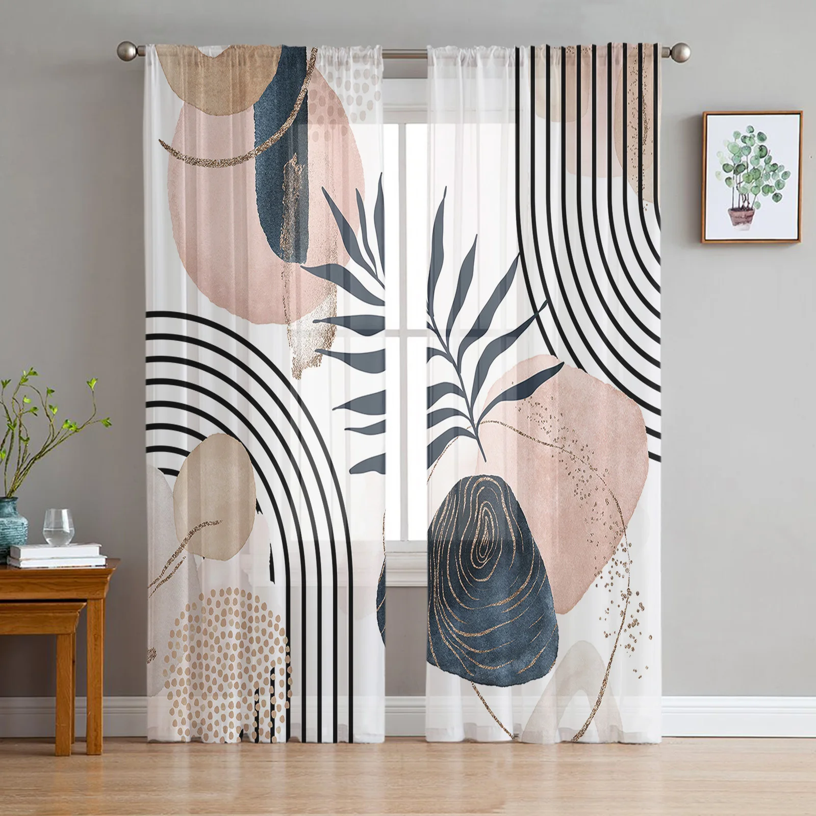 Modern Boho Geometric Abstract Sheer Curtains for Living Room Decoration Window Curtains Kitchen Tulle Voile Organza Curtains