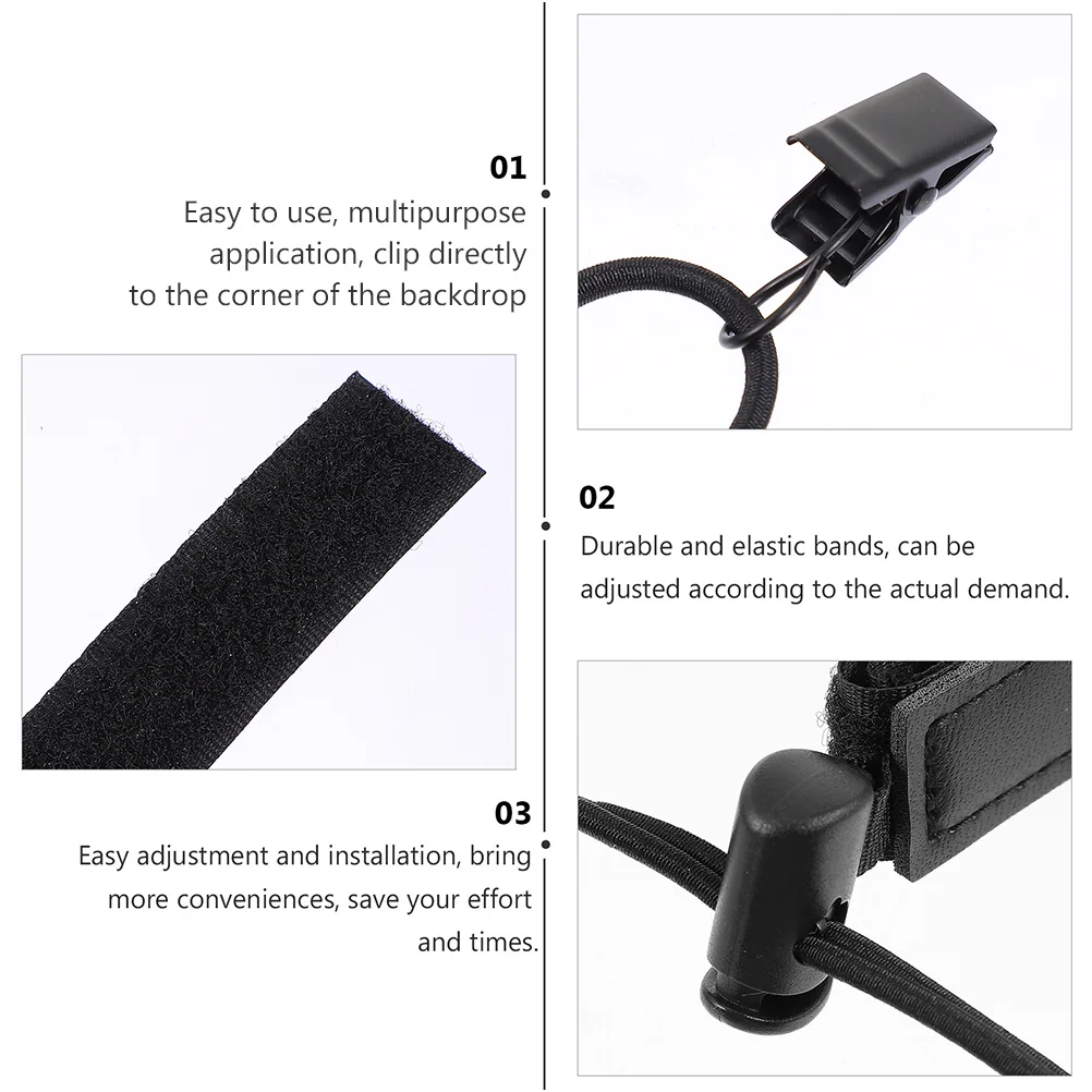 

6pcs Backdrop Clips For Photography Clamps Wrinkle Remover Adjustable Elastic Band Smooth Background Accessory Studio Use Clamp
