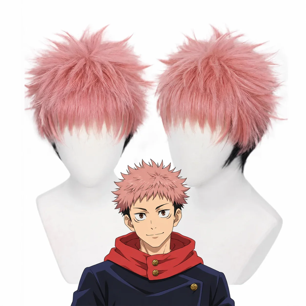 wig for cosplay, heat resistant synthetic wig, men costume wig, spiky short wig, two tone pink black wig, halloween party wig