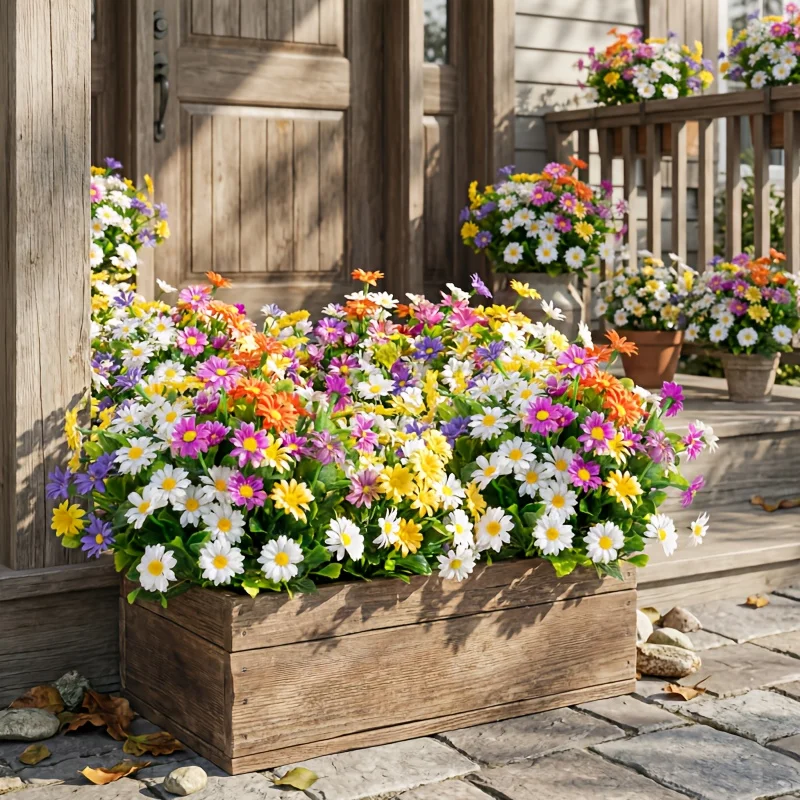 5er-Pack künstliche Gänseblümchen-Blumenarrangements, UV-beständige Sträucher für den Außenbereich, künstliche Blumen für Zuhause, Hochzeit, Party, Gärten, Friedhofsdekoration – Detail 3