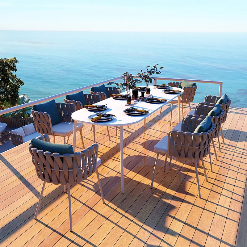

Outdoor tables and chairs Hotel furniture Aluminum alloy webbing chair rattan