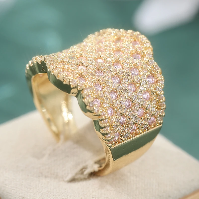 Bohemian Style Women's Wide Ring Luxurious Inlaid Synthetic Zirconia Wide Band Design Rings Fashion Jewelry Gifts