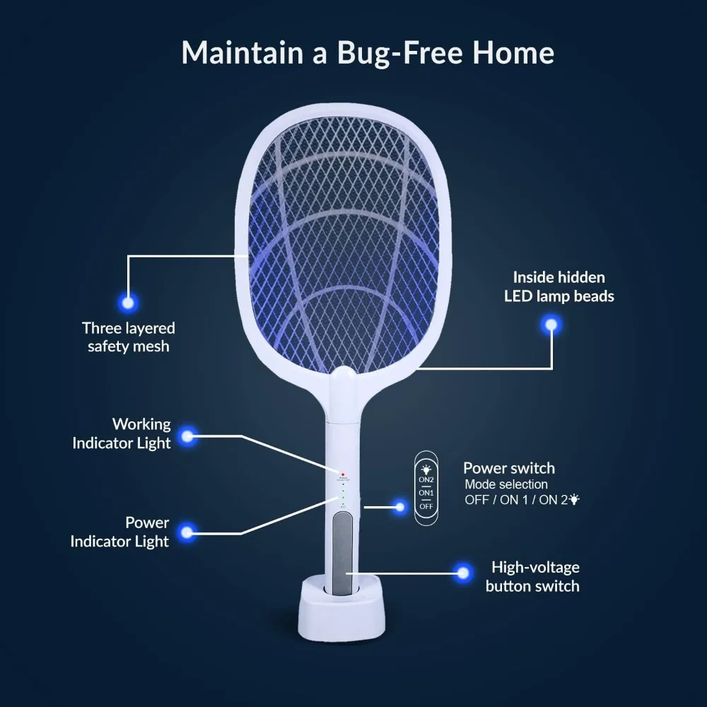 HAOYUNMA-Bug Elétrico Zapper, Mosquitos Armadilha Lâmpada, Raquete, USB Recarregável, Fly Swatter para Casa e Exterior, 2 em 1