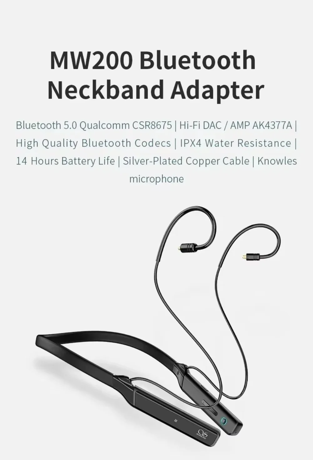 Shanling Mw200 Me80 Mw200 Wireless Set Neckband Adapter HI-RES Audio HiFi Earphone Ak4377a DAC Chip LDAC IRB AptX