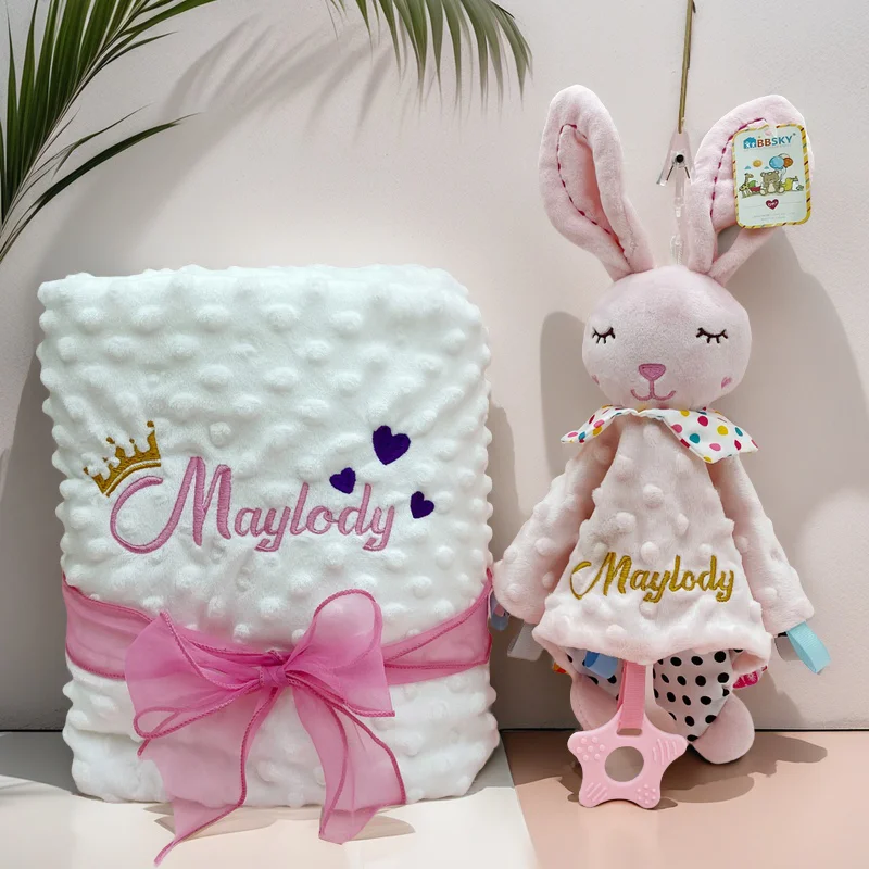 

Personalised Decoration Doudou Blanket Set Swaddle Stroller Crib Sleepping Cover for Baby Birth Gift Newborn Shower Gifts
