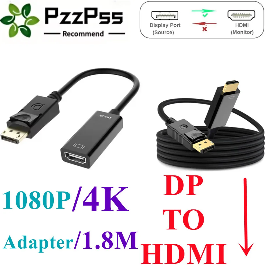 DP-zu-HDMI-Adapter-Konverter 4K 1080P Stecker auf Buchse DisplayPort-zu-HDMI-kompatibles Video-Audio-Adapterkabel für PC, TV, Laptop