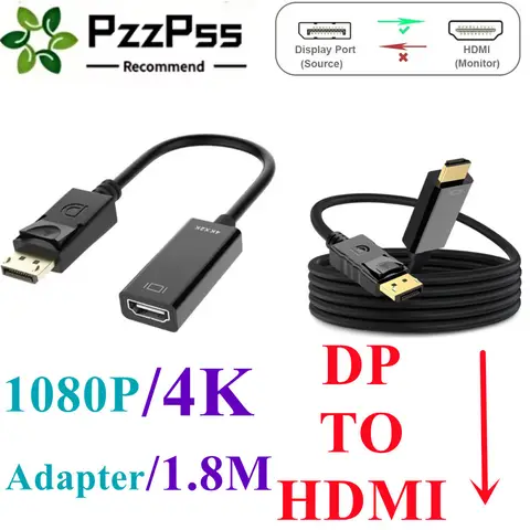 DP to HDMI Adapter Converter 4K 1080P Male to Female DisplayPort to HDMI-Compatible Video Audio Adapter Cable for PC TV Laptop