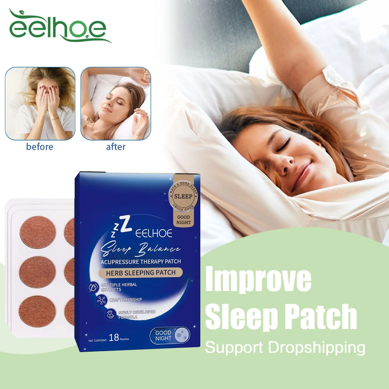 

EELHOE Improve Sleep Patch Headache Relief Release Stress Anti Anxiety Improve Insomnia Neurasthenia Soothing Body Relax Sticker