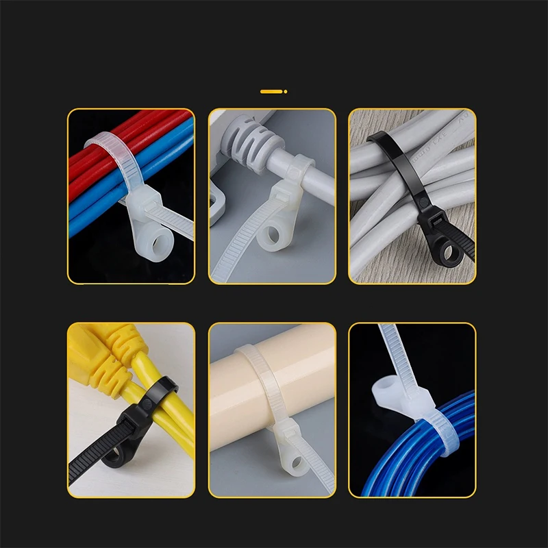 100/1000PCS Screw Hole Cable Ties Reusable Fixed Nylon Cable Ties Self-locking Cord Ties Straps Fastening Loop Office Organizer