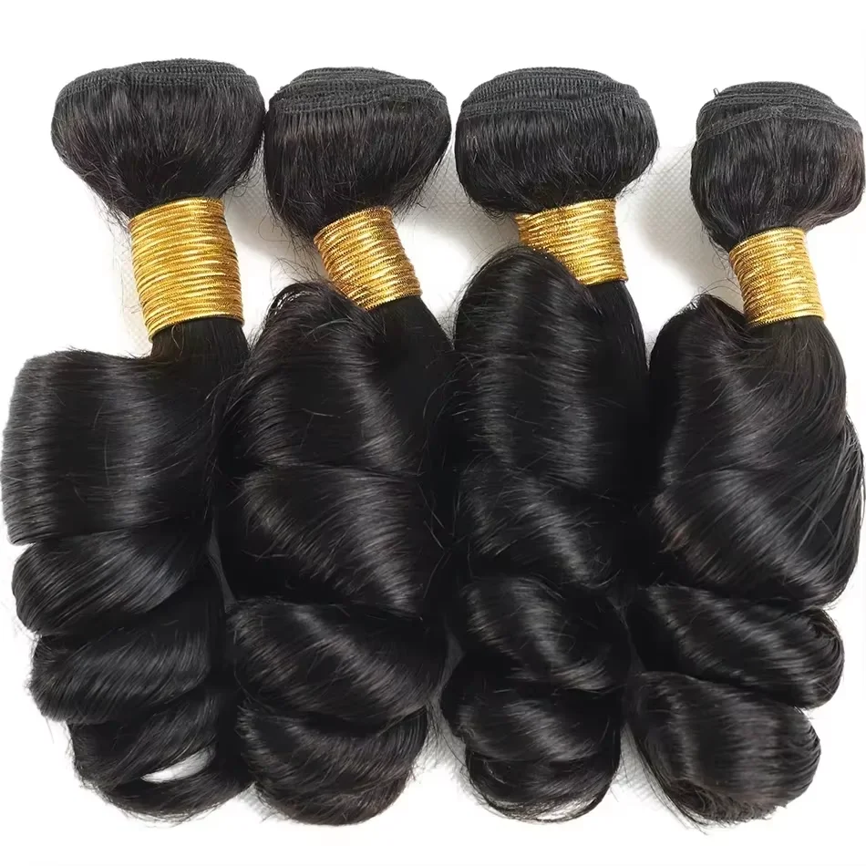 حزم شعر بشري مموج فضفاض ملحقات 30 32 بوصة موجة فضفاضة 3 4 حزم خام عذراء غير معالجة 100% شعر بشري برازيلي