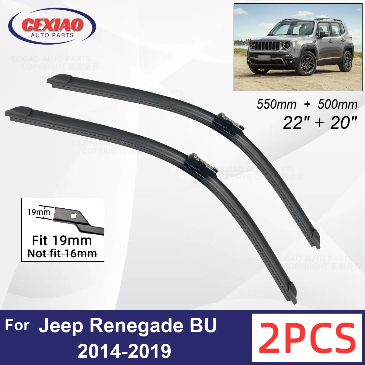 

Car Wiper For Jeep Renegade BU 2014-2019 Front Wiper Blades Soft Rubber Windscreen Wipers Auto Windshield 22" 20" 550mm 500mm