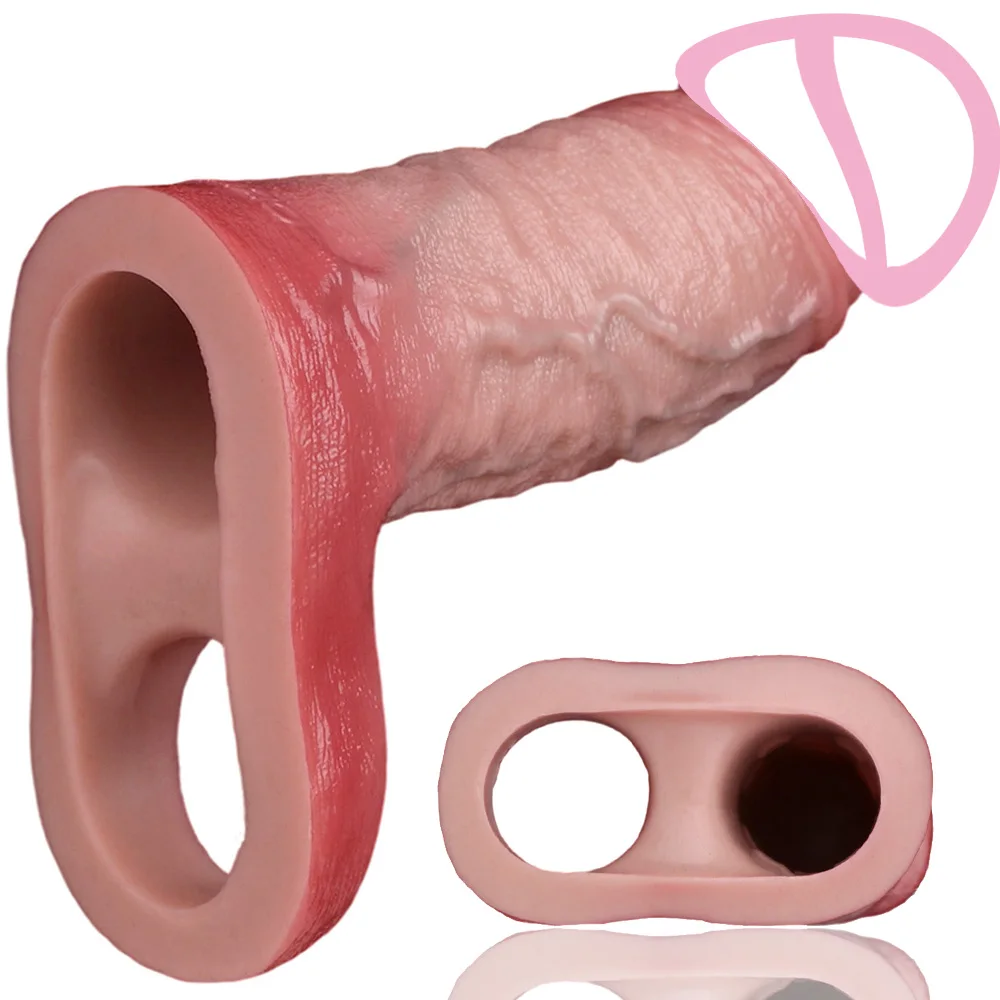 ORALSX Male Penis Sleeves Cock Ring Reusable Condom Silicone Realistic Dildo Enlarger Delayed Ejaculation Sex Toys For Man 18+