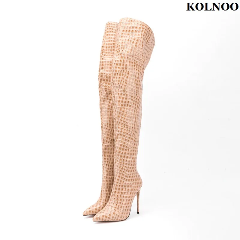 

Kolnoo 2023 New Handmade Womens High Heels Over Knee Boots Night Club Pointed-toe Xmas Party Long Boots Evening Fashion Shoes