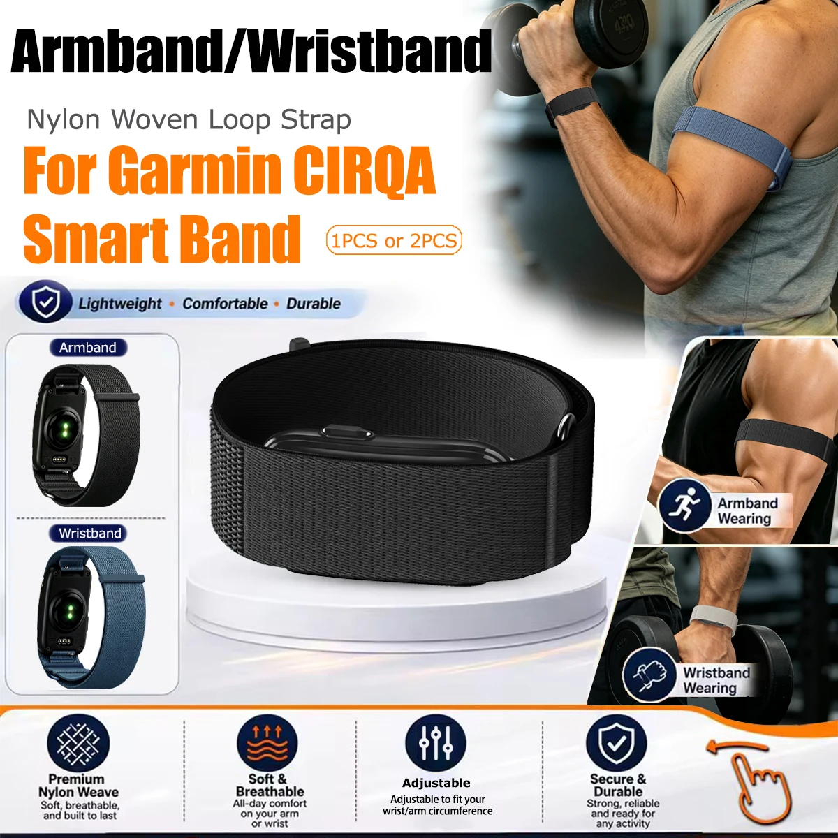 Nylon Woven Bicep Wristband for Garmin CIRQA Smart Band Fitncas Tracker Replacement Armband for Garmin CIRQA Smart Band Bracelet