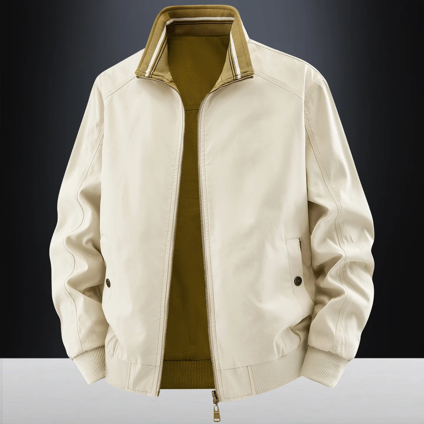 Men's Double-Sided Wearable Large Size Jacket Stand-Up Collar Cotton Fabric Casual Spring-Autumn Style