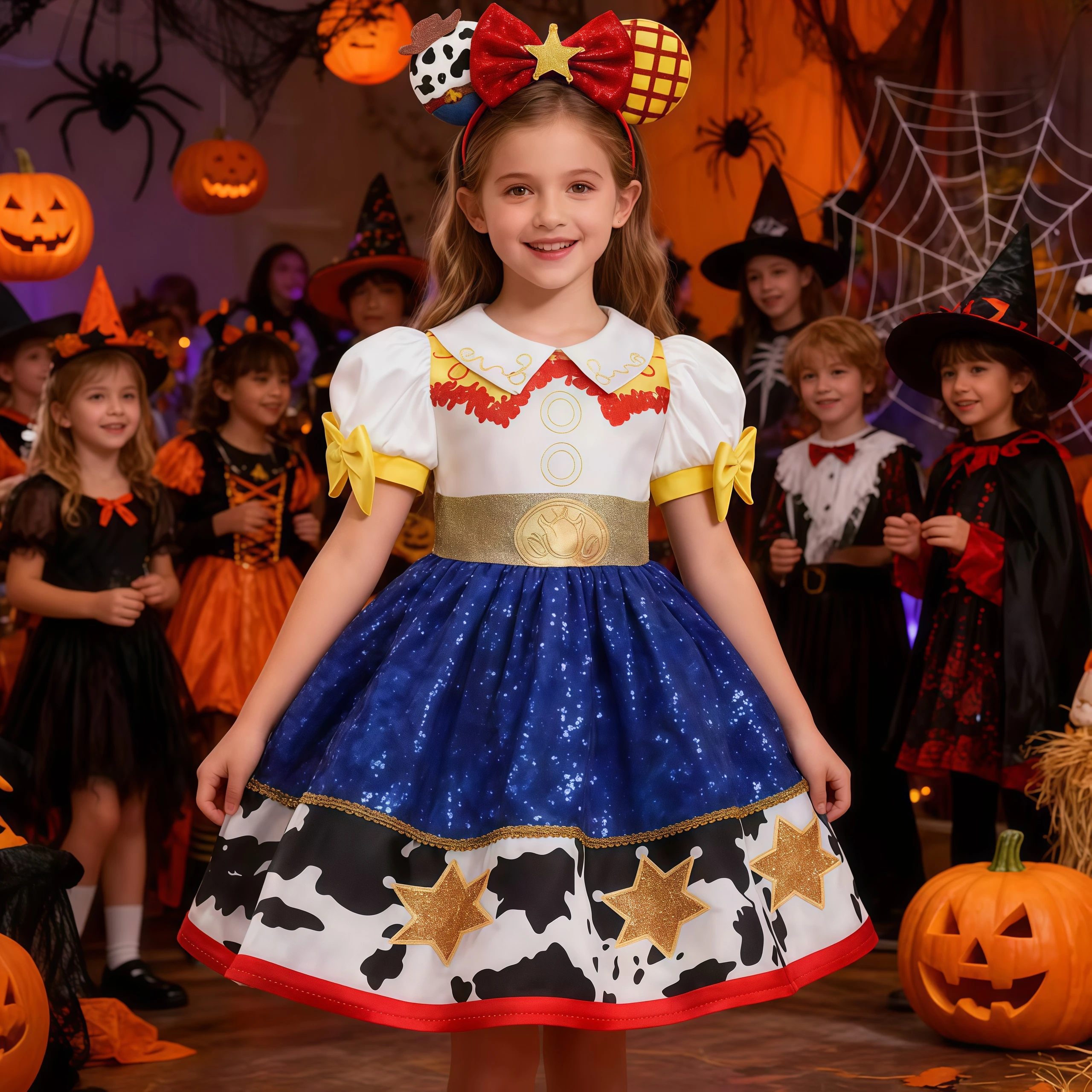 

Детская игрушка на Хэллоуин с героями мультфильмов Вуди Джесси, ковбойское платье для девочек на день рождения, платье принцессы Скай, карнавальный костюм для выступлений