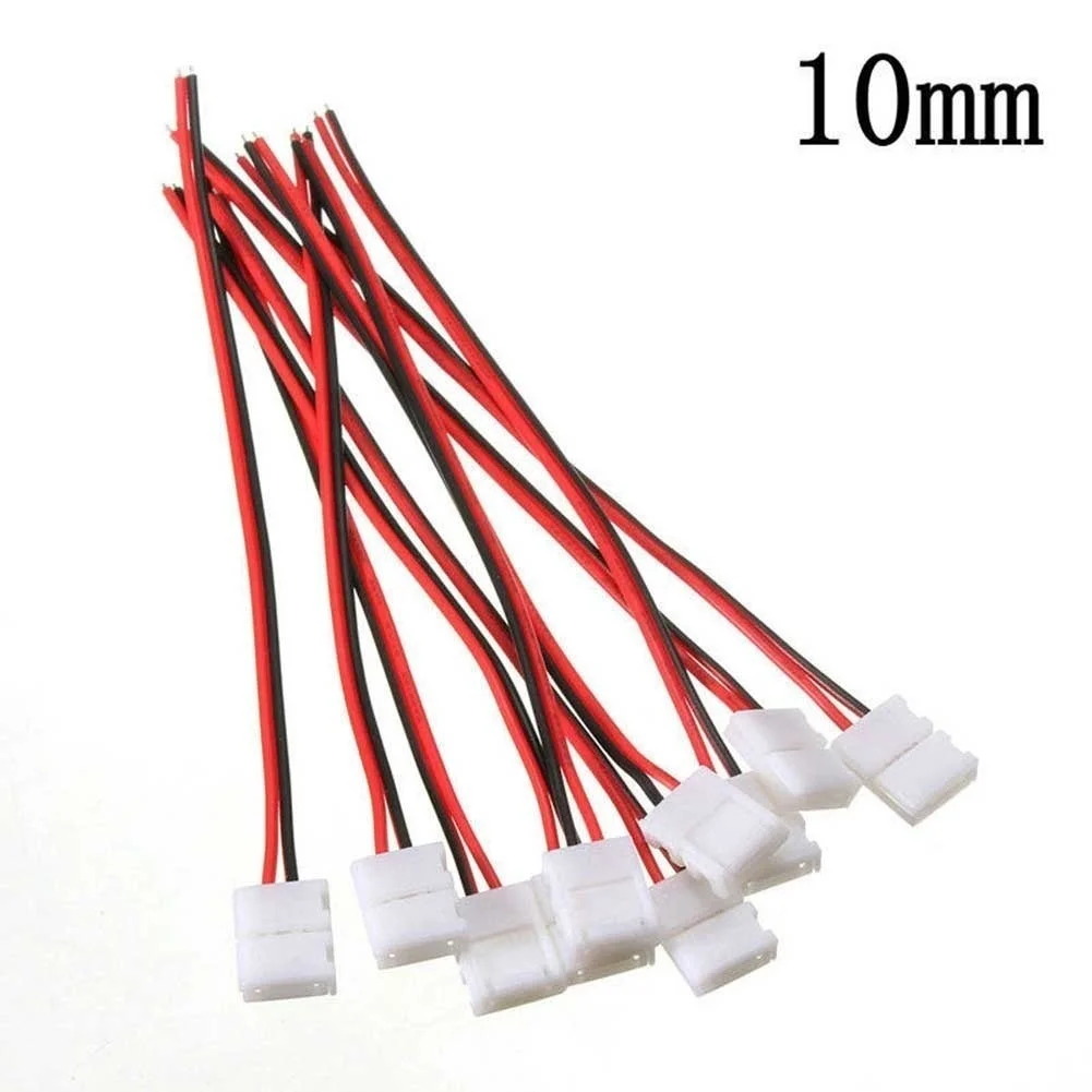 10Pcs 2-pin LED Strip Connector LED3528/5050 Solder Free Single Head Headlight Strip Connector Adapter 8/10mm Single Head Cable