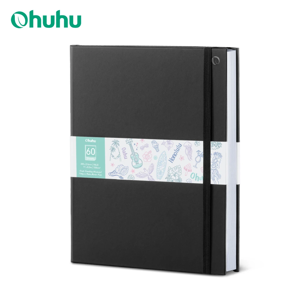 Ohuhu Bleedproof Double-Sided Marker Pad with PU Cover Art Sketchbook Hardcover Sketching Book for Alcohol Markers Paints Draw