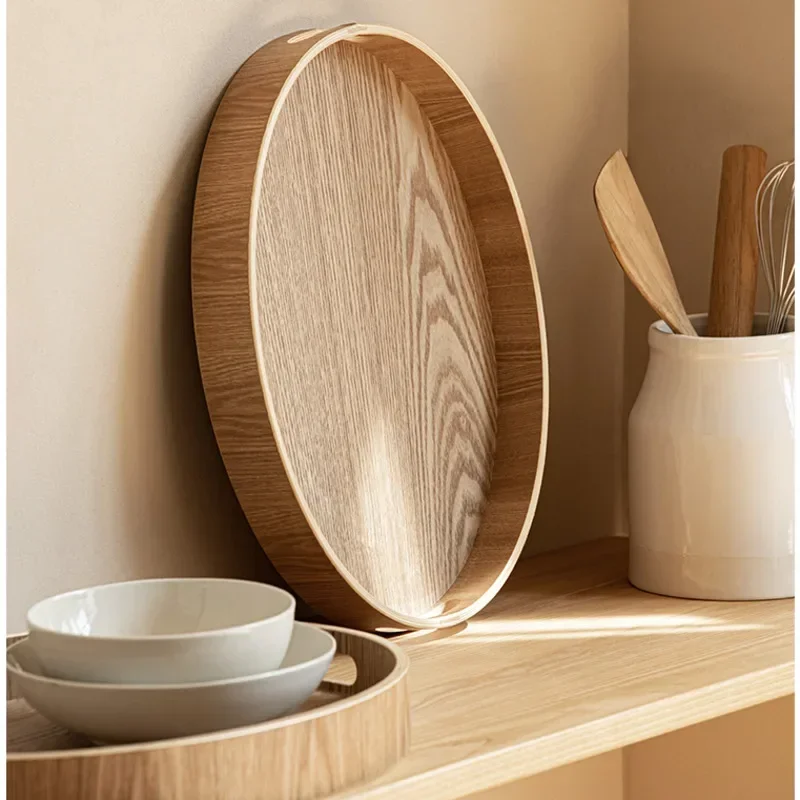 Japanese-style Simple Tea Tray Living Room Round Storage Tray Creative Wooden Dinner Plate Multi-scene Applicable Fruit Plate