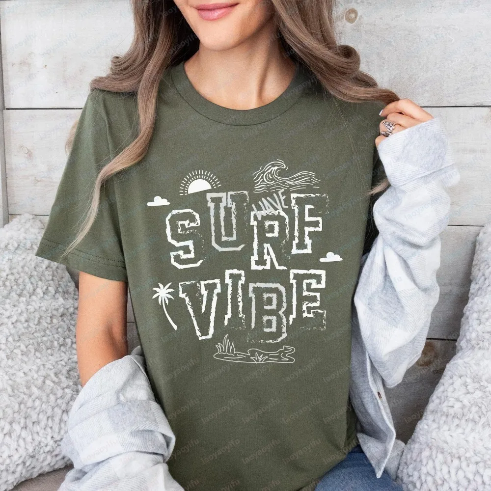 Surf Vibe T-Shirt Beach Surf Graphic Tee Ocean Wave Shirt Gift Surfer Lifestyle Top Summer Beach Tee Tropical  Graphic T Shirts