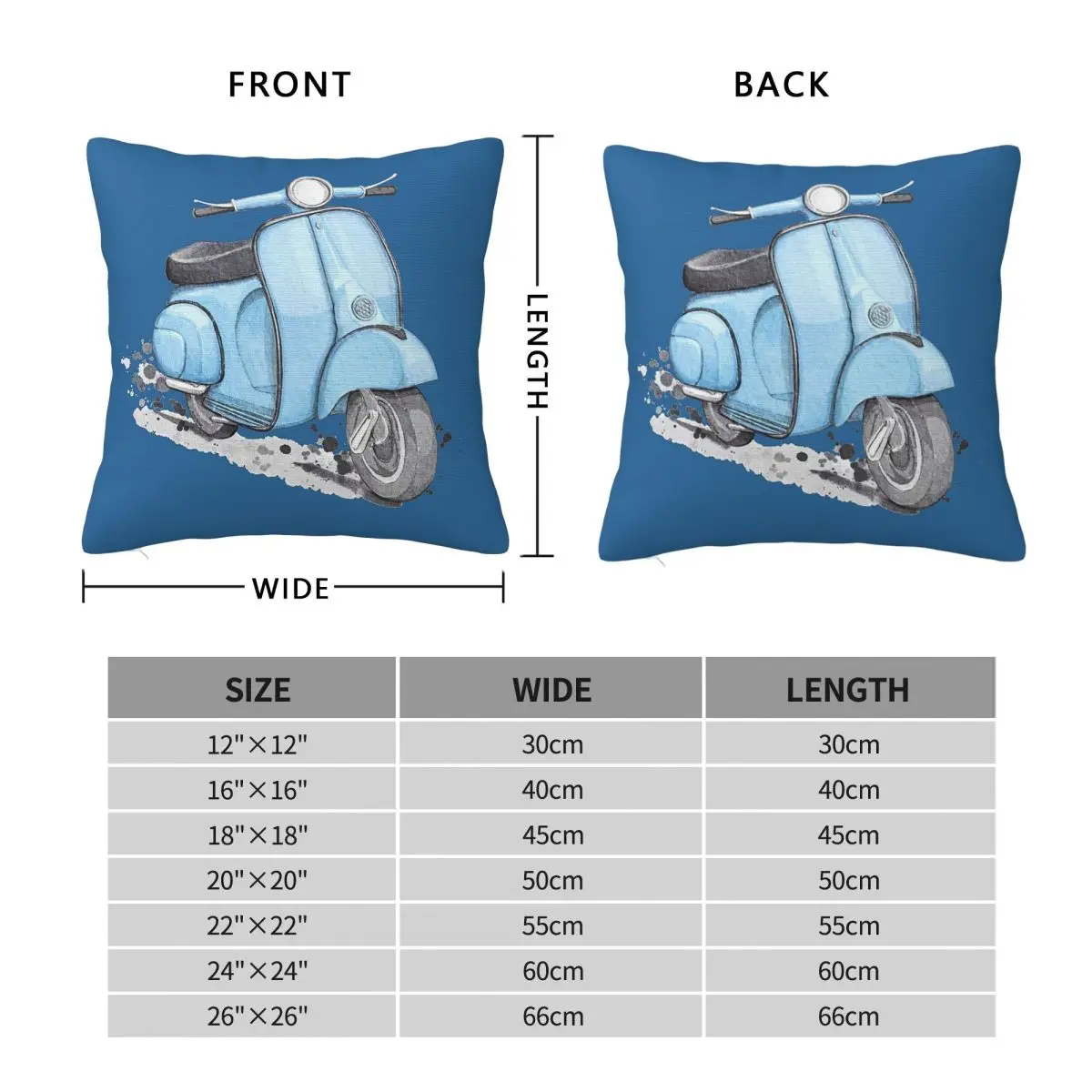 Blue Classic European Scooter Pillowcase Polyester Linen Velvet Printed Zip Decor Sofa Cushion Cover 18