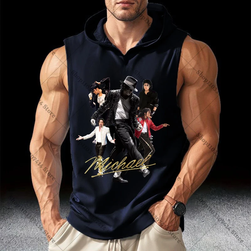Adult Fashion Casual Vest Summer Clothing Undershirt King of Pop MJ Men Breathable Singlet Michael Jackson Hooded Waistcoat Gift view 5