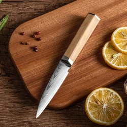 3.5 Inch Paring Knife 67 Layers Damascus Steel VG10 Blade Sharp Cleaver BBQ Boning Kitchen Knife Hexagonal Olive Wood Handle