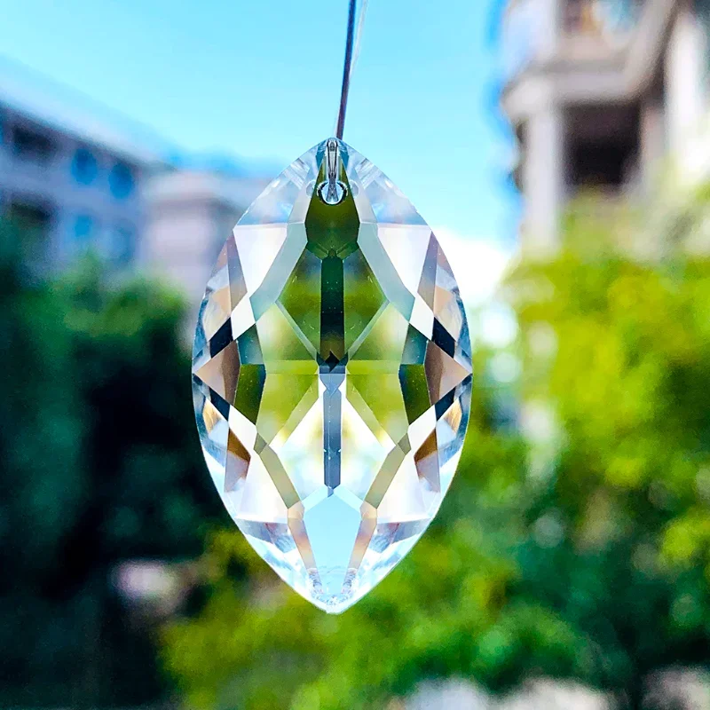 2PC 35mm Clear Geometry Rugby-shape Faceted Prism Glass Horse Eye Crystal Chandelier Lamp Parts Shining Sun Catcher Dangle Decor