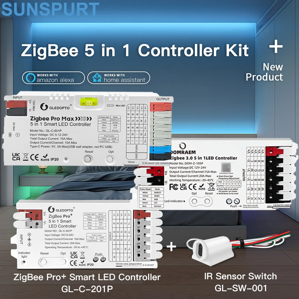 

10ZigBee 3.0 Smart LED Strip Light RGB RGBCW Controller APP Voice Control Work With Tuya Alexa Google Home for Neon COB Led Tape