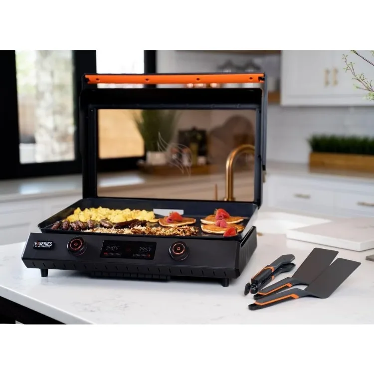 Plaque de cuisson électrique de 22 pouces, 1200W, antiarina, céramique revêtue de titane, acier inoxydable, avec cadran de commande EZ-Touch