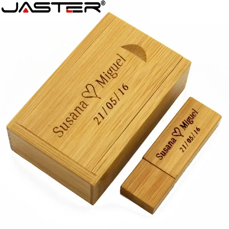 JASTER USB 2.0 Drewniane pudełko Pendrive 16GB Pendrive 128GB 64GB 32GB 8GB 4GB Fast Speed Memoria Micro Stick 1PCS Darmowe logo