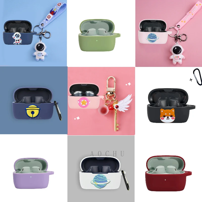 New For Jabra Elite 4 Case Cartoon Spaceman Silicone Earphone Protective case soft Cover for Jabra Elite 4 Case with Keychain