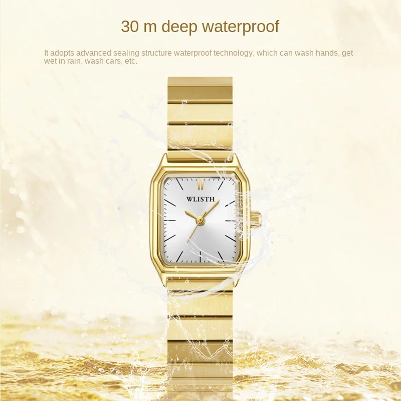 Quadrante Quadrato Orologio da Donna Lusso Full Steel Cinturino Orologio al Quarzo da Donna Pieghevole Chiusura Orologio da Polso Versatile 2024