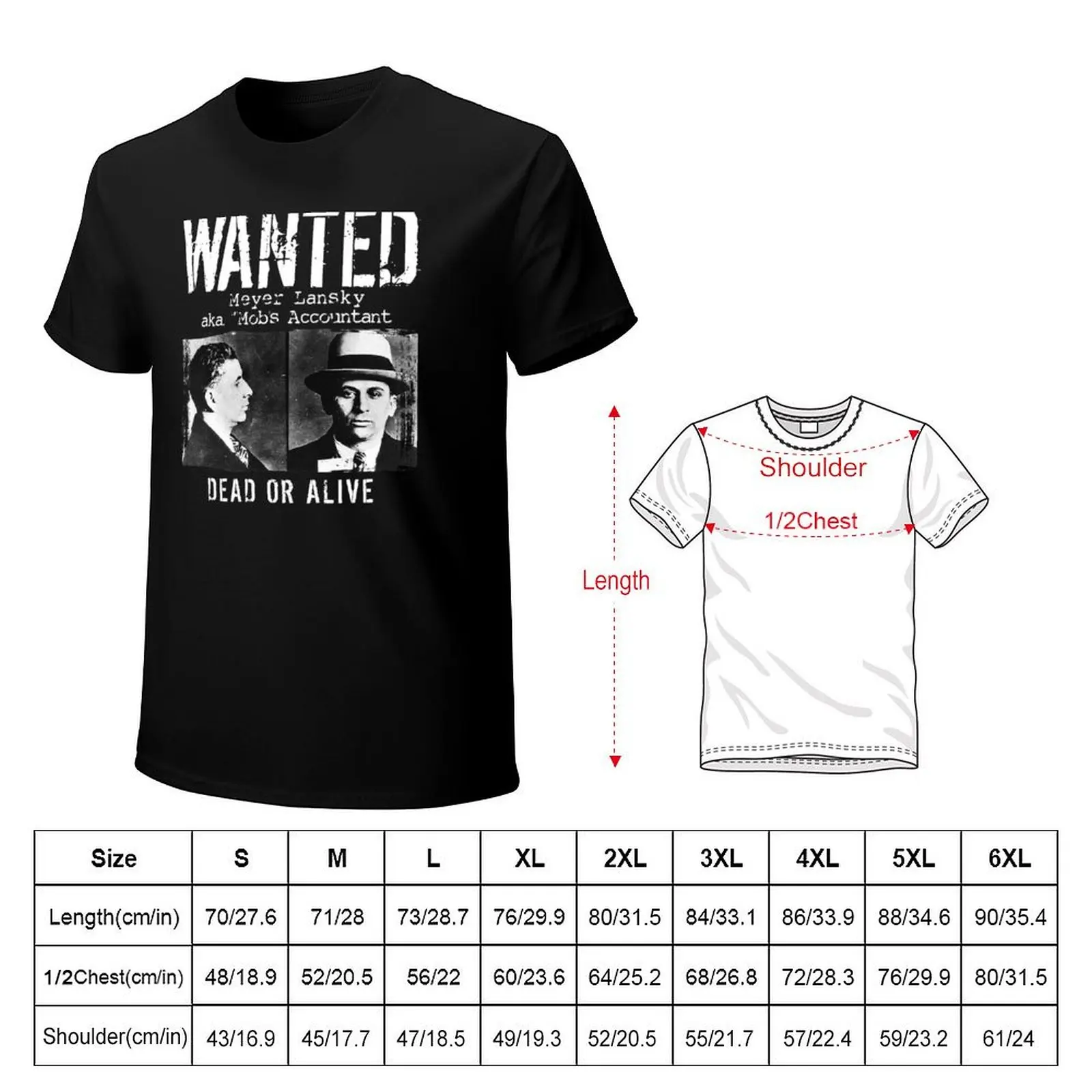 Meyer Lansky Mugshot - Wanted Dead or Alive T-Shirt anime designer shirts mens tall t shirts