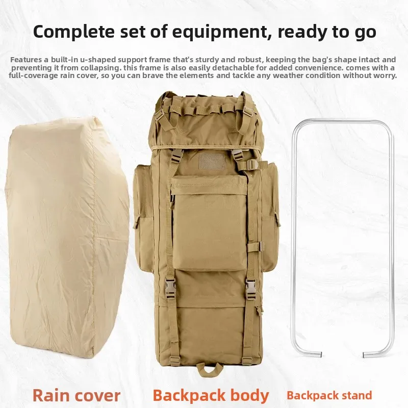 For 100L Outdoor Backpack Rain Cover Large Capacity 900D Bracket Shoulder Tactical Backpack Multi Functional Sports