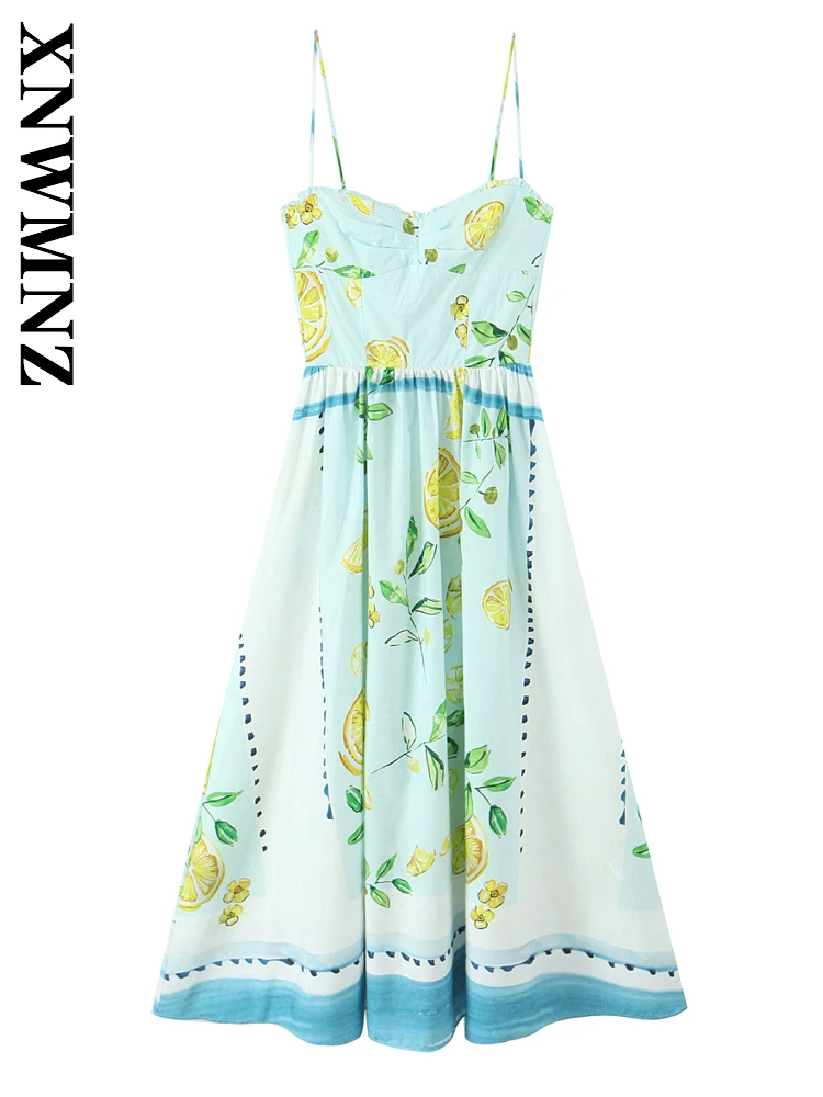 XNWMNZ 2025 夏の女性の自由奔放に生きるファッションショルダー薄いショルダーストラップ背中の開いたミディドレスシックな休日の女性ノースリーブセクシーな