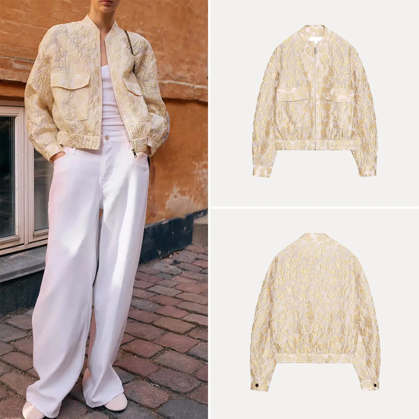 

Women's Spring 2026 New Long Sleeve round Neck Embroidered Pilot Jacket Outerwear Loose Fit Zipper Closure Casual Style