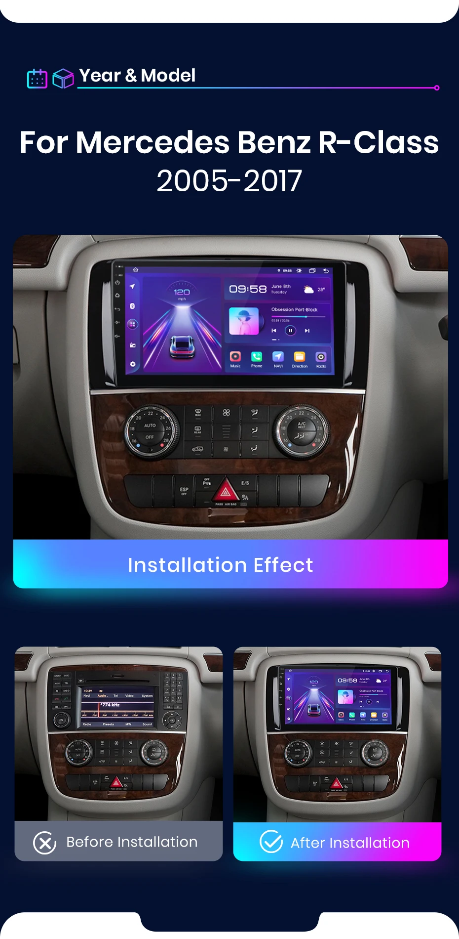 Junsun Carplay Android Auto Autoradio für Mercedes Benz R251 R300 R280 R320 2012-2015 GPS intelligente Systeme Multimedia – Detail 6