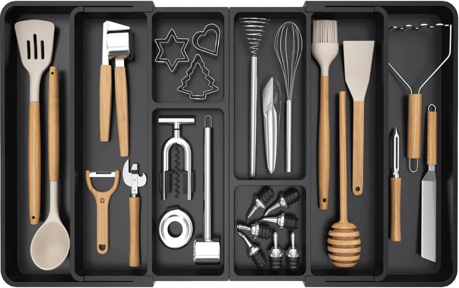 

Expandable Kitchen Drawer Organizer, Adjustable Silverware Tray, Plastic Utensil Holder for Storage, Black