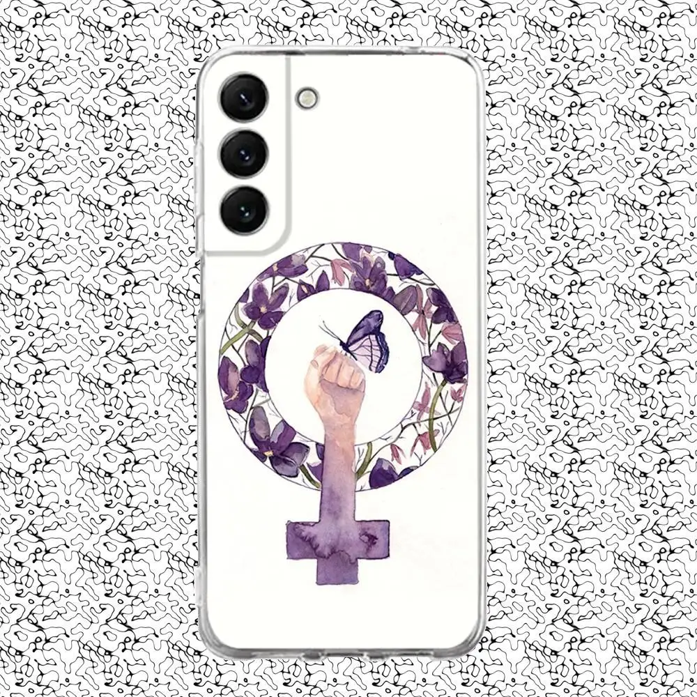 Феминистский эстетический чехол для телефона Samsung S24,30,21,22,23,20 FE,lite,PIus, Ultra,5G, Note,9,10 Прозрачный чехол