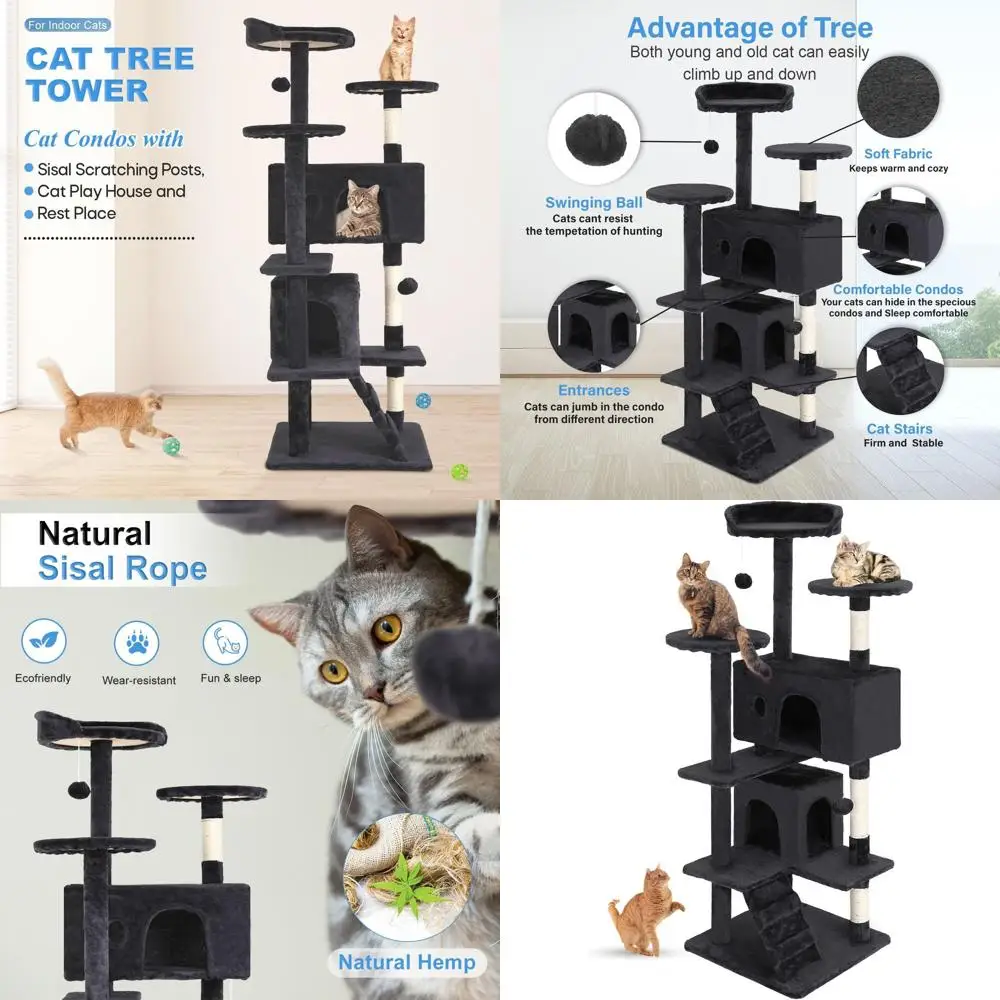 

Многоуровневая кошачья лежанка-башня 54 уровня в темно-сером цвете | Центр для активного отдыха в помещении с сизалевыми столбиками, перьями для сидения и игрушками | Прочная конструкция и простота сборки