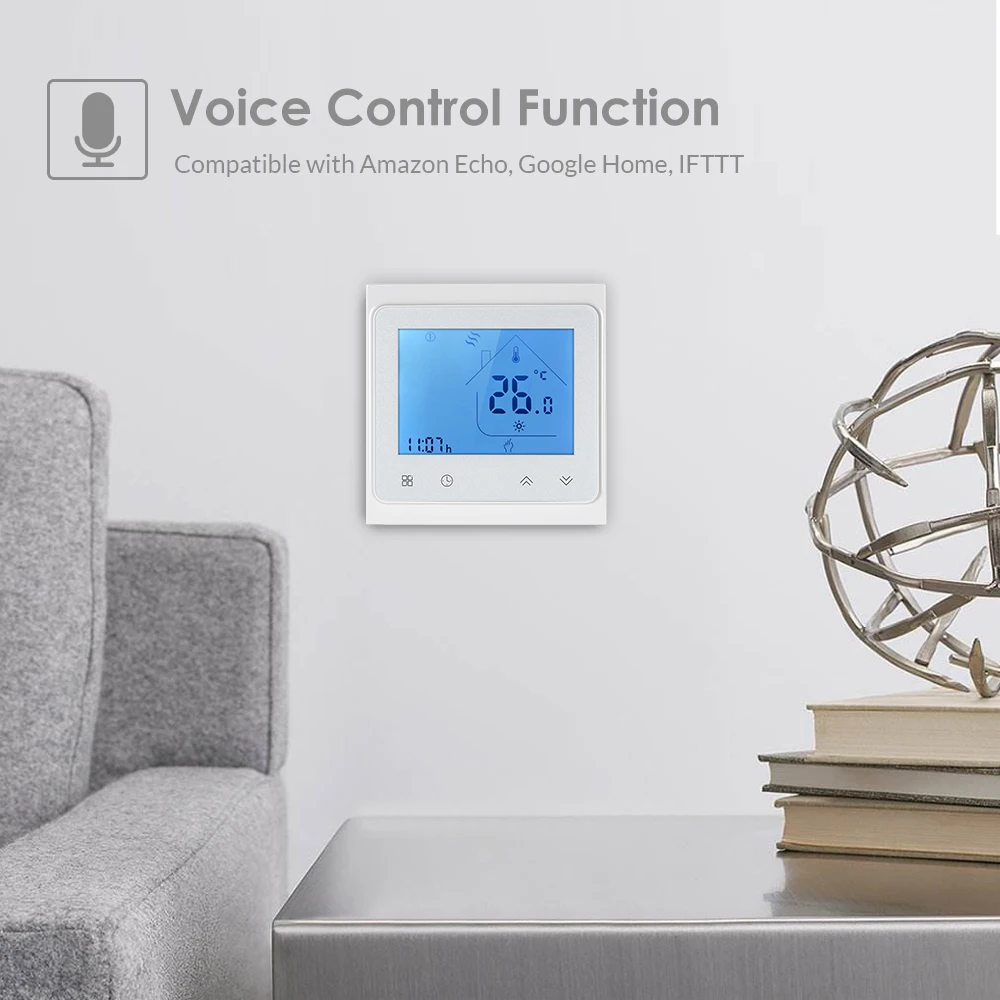 16A Programmable Electric Floor Heating Thermostat Temperature Controller Touchscreen LCD with Backlight Voice Control Function